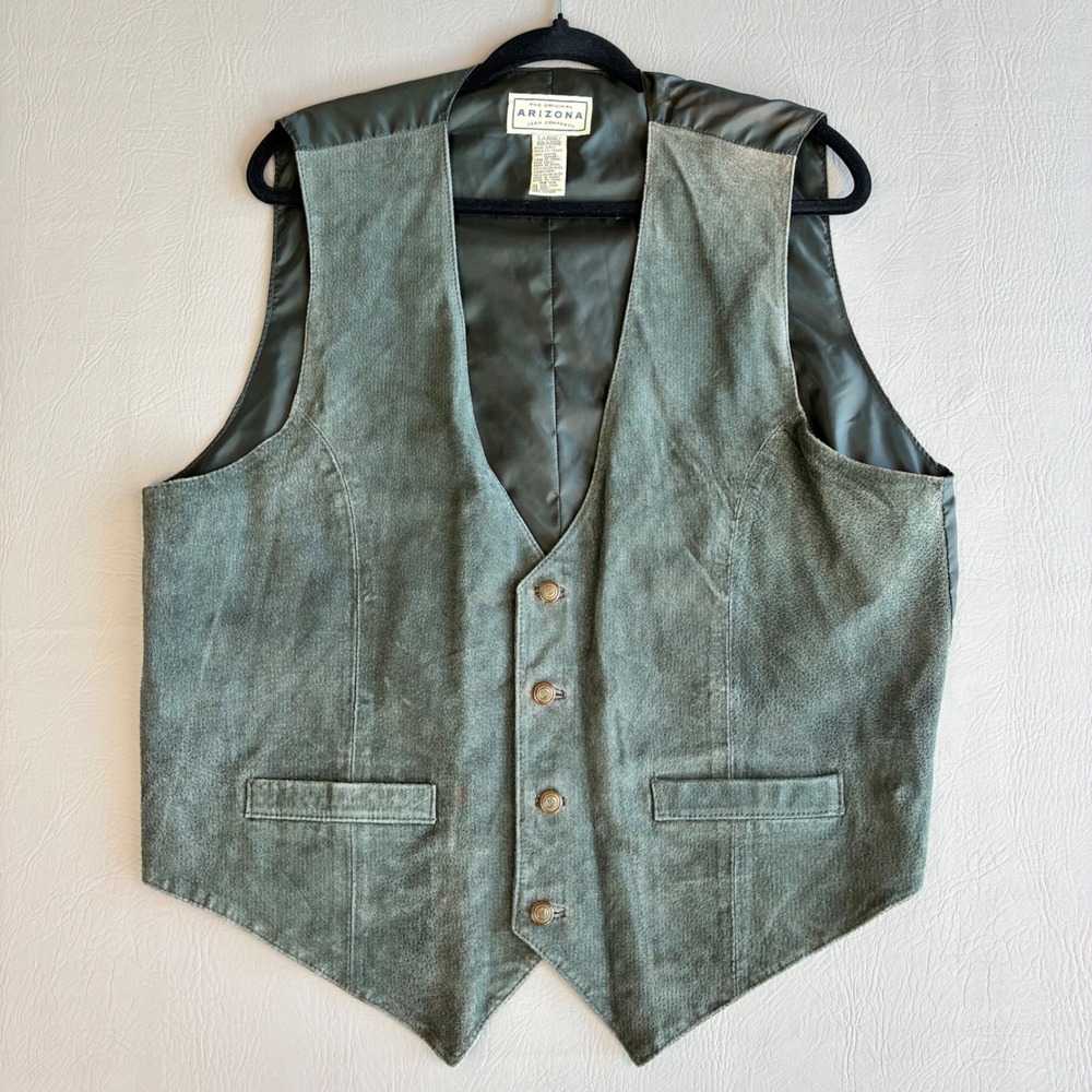 Arizona Jean Company Mens Gray Leather Western Cowboy Vest Large